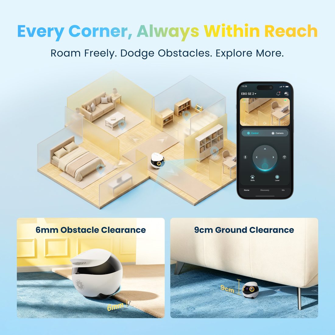 Moves around the home